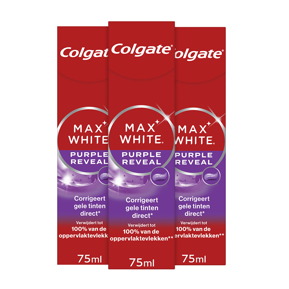 3x Colgate Tandpasta Max White Purple Reveal 75 ml