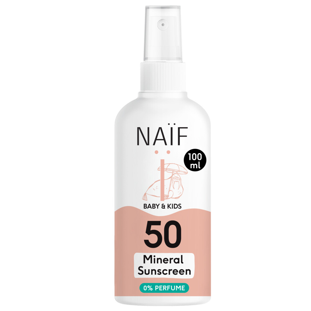 Naif Minerale Zonnebrand Spray Baby&Kids 0% parfum SPF 50 100 ml