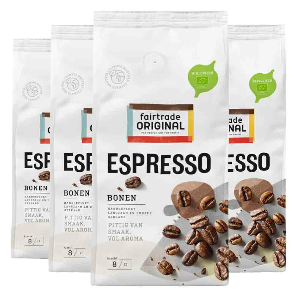 4x Fairtrade Original Koffiebonen Espresso Biologisch 1000 gr