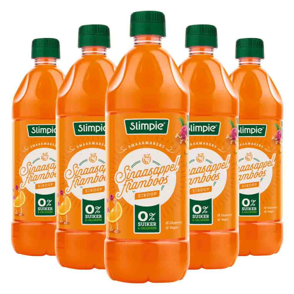 5x Slimpie Siroop Sinaasappel Framboos 650 ml
