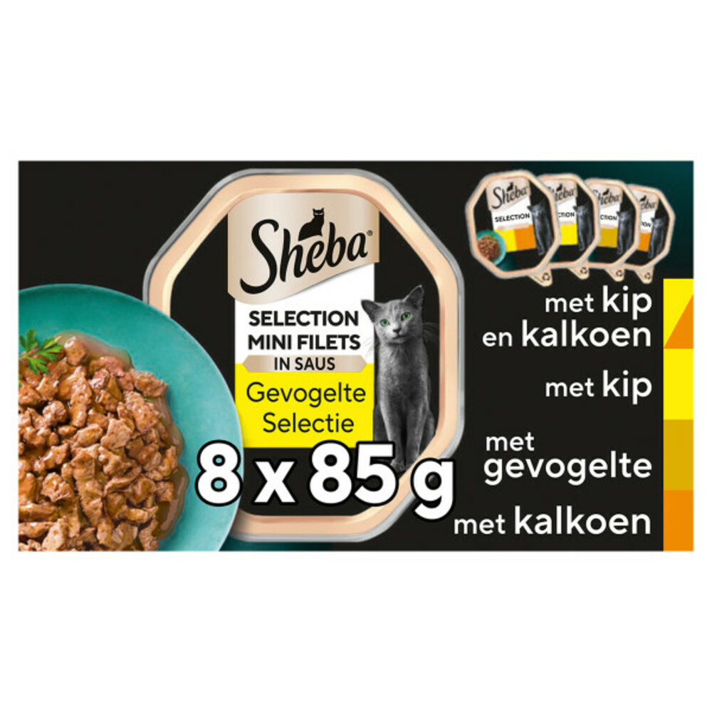 4x Sheba Mini Filets Adult Kattenvoer Natvoer Gevogelte in Saus Kuipjes 680 gr