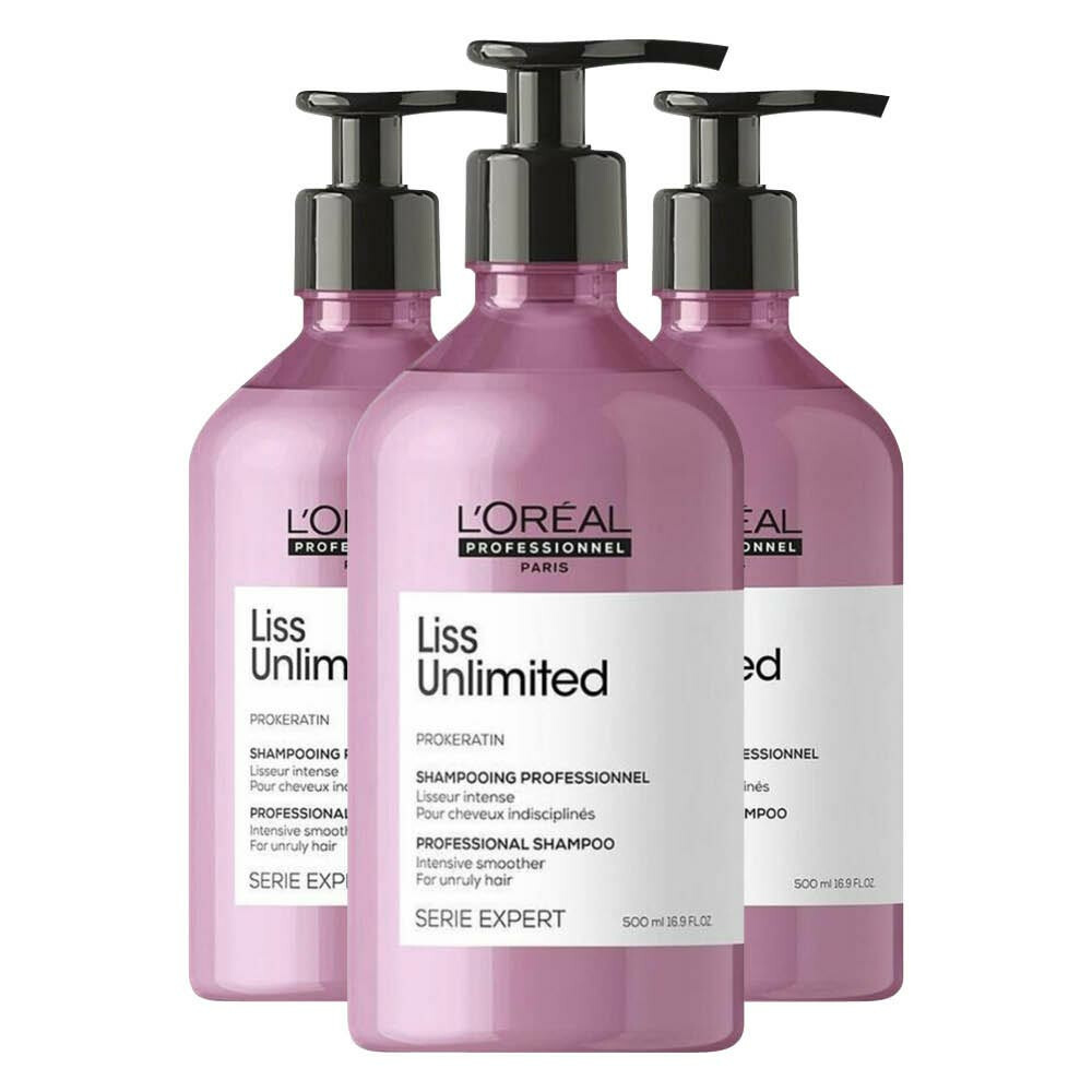 3x L'Oréal Professionnel Liss Unlimited Shampoo 500 ml