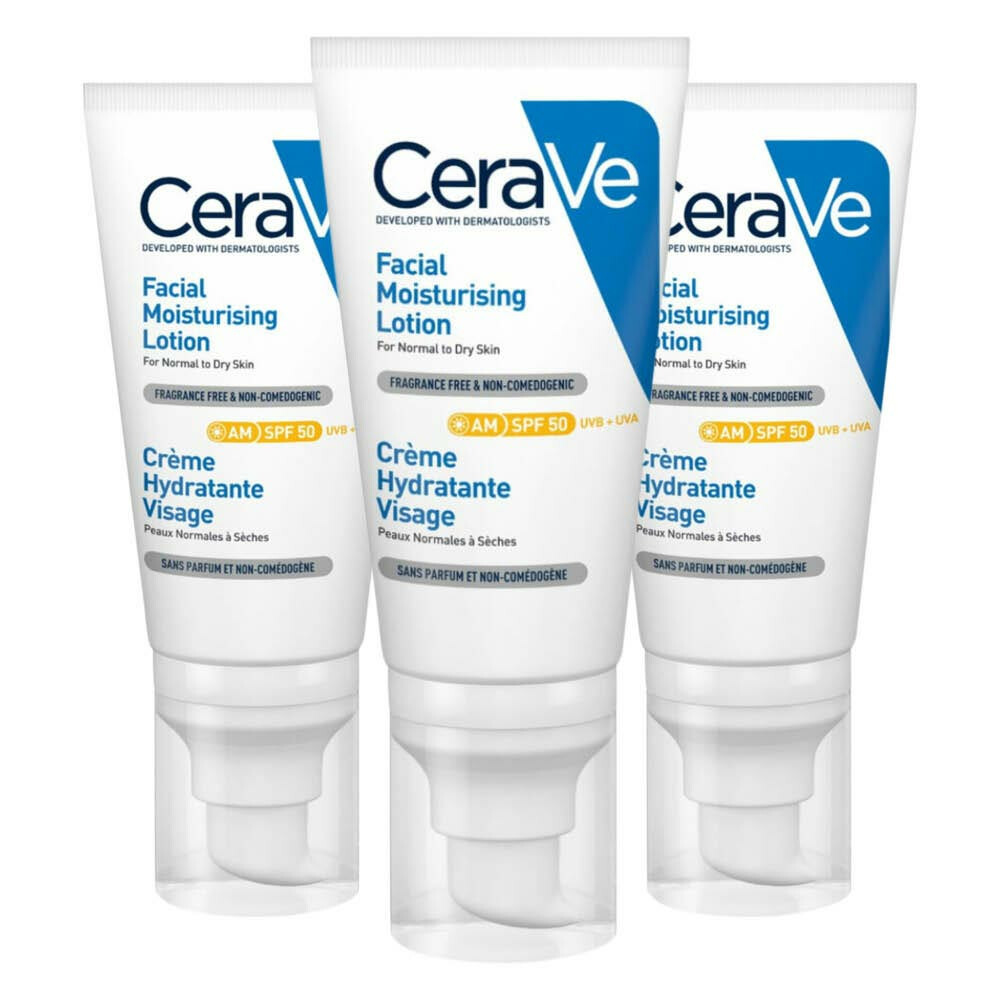 3x CeraVe Hydraterende Gezichtscrème SPF 50 52 ml