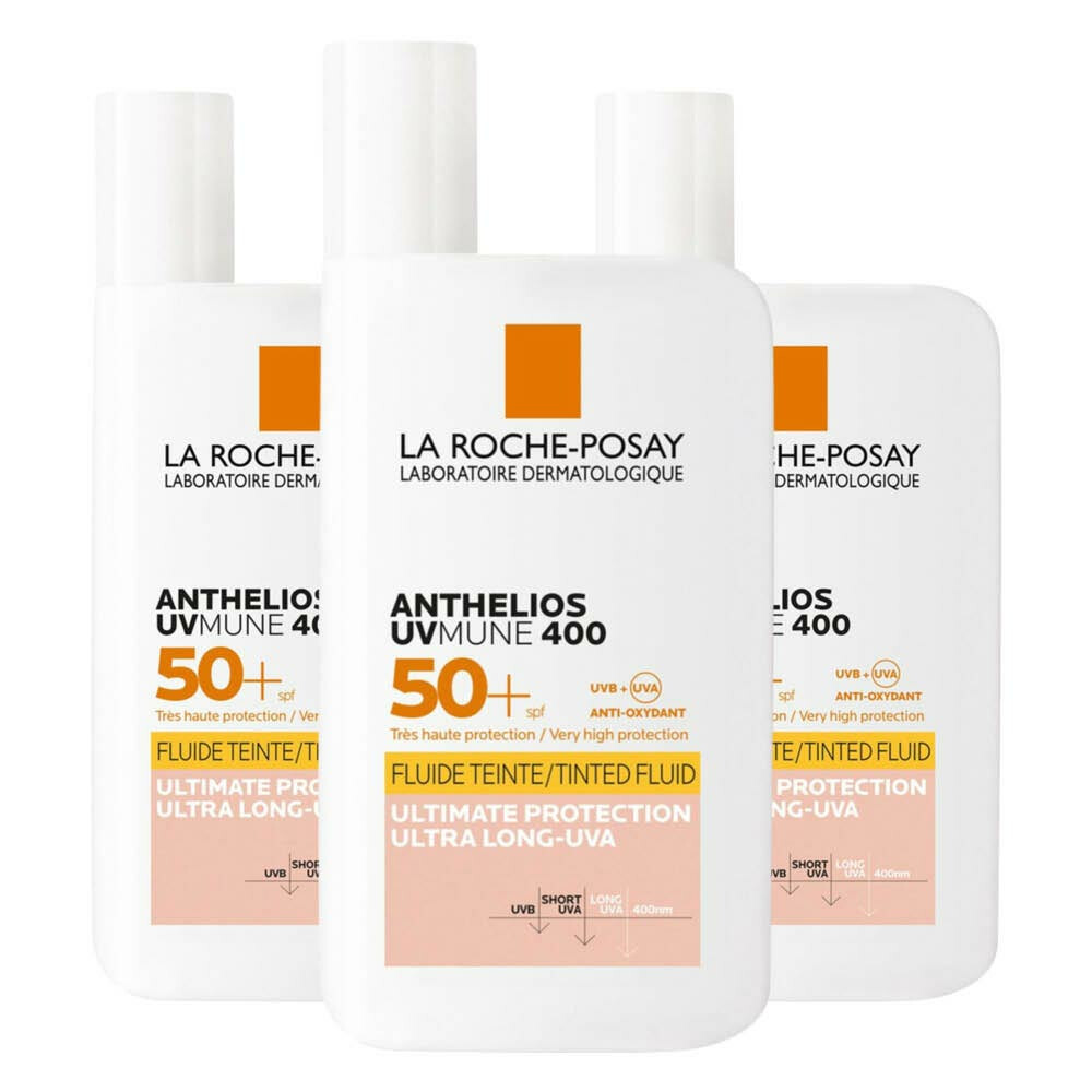 3x La Roche Posay Anthelios Onzichtbare Fluide Getint SPF 50+ 50 ml