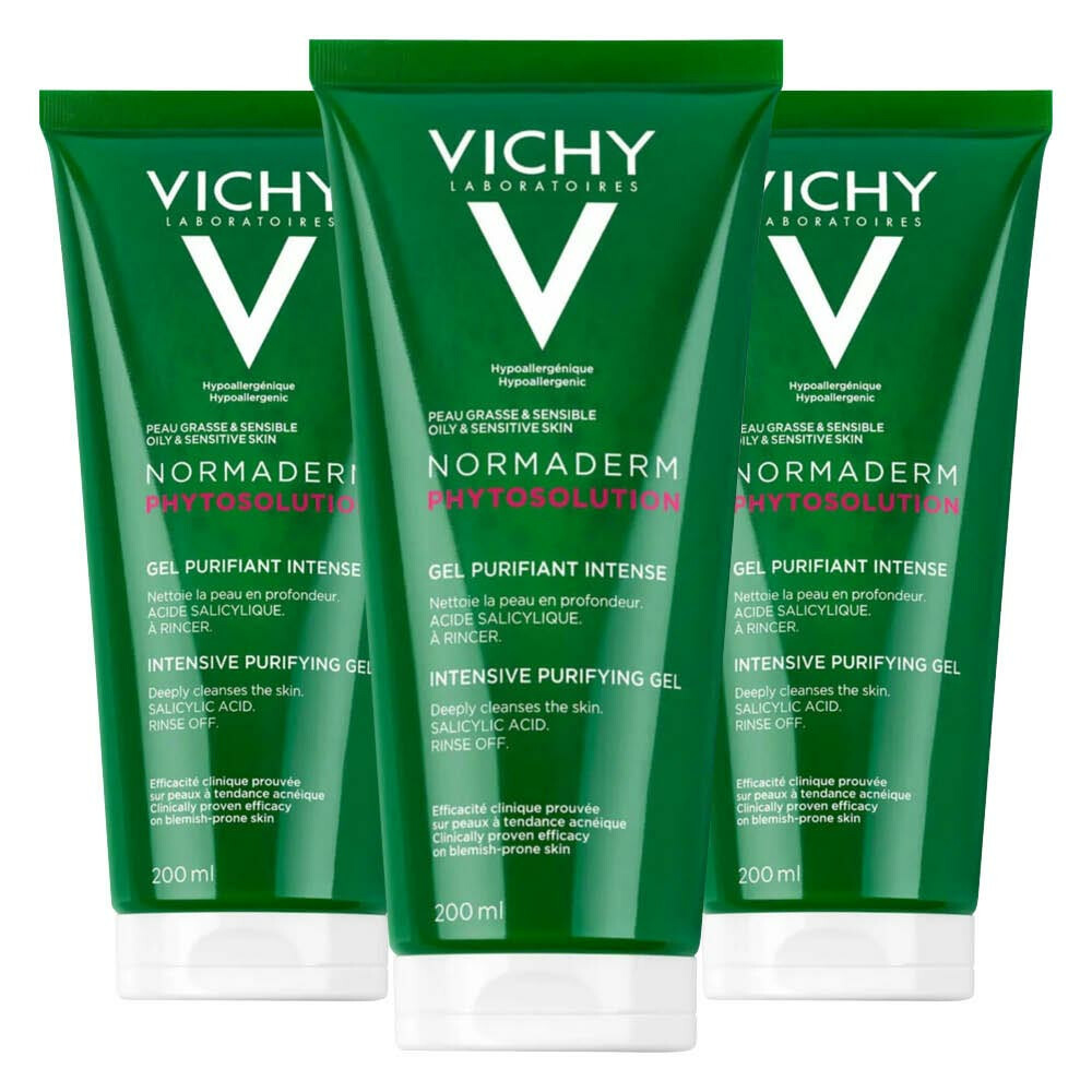 3x Vichy Normaderm Phytosolution Purifying Gel Cleanser 200 ml