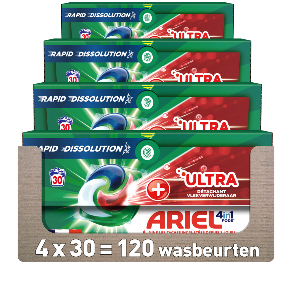 4x Ariel 4in1 Pods Wasmiddelcapsules Ultra Vlekverwijderaar 30 stuks