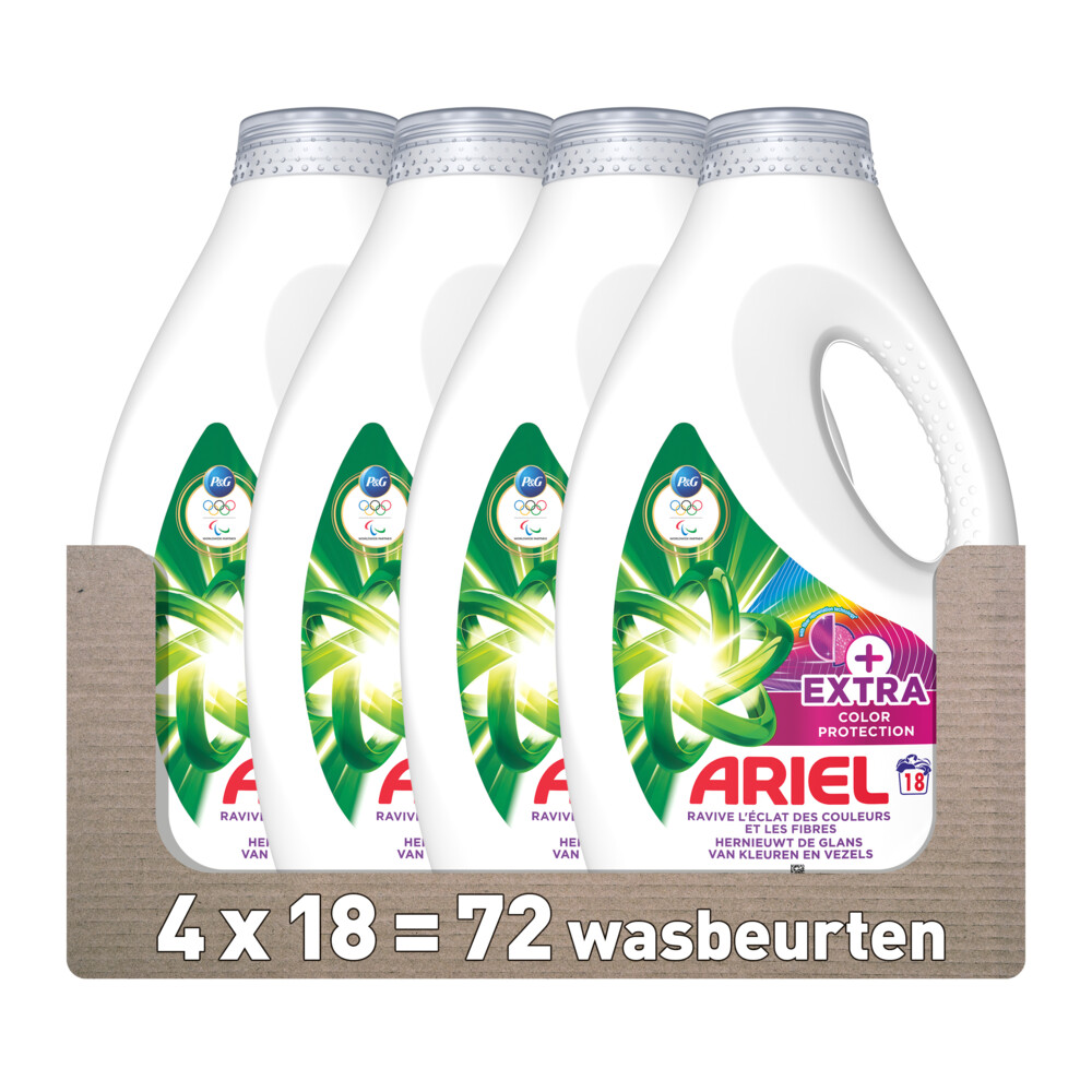 4x Ariel Vloeibaar Wasmiddel Extra Color Care 18 Wasbeurten 810 ml