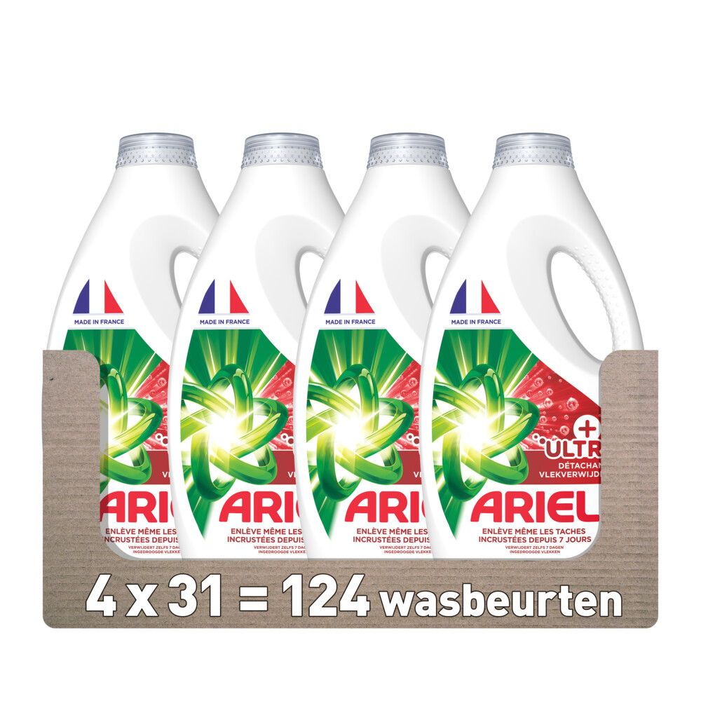 4x Ariel Vloeibaar Wasmiddel +Ultra Vlekverwijderaar 31 Wasbeurten 1395 ml