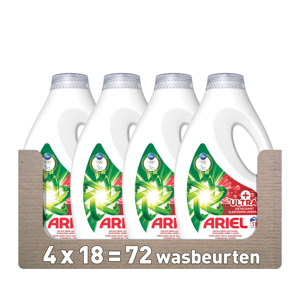 4x Ariel Vloeibaar Wasmiddel +Ultra Vlekverwijderaar 18 Wasbeurten 810 ml