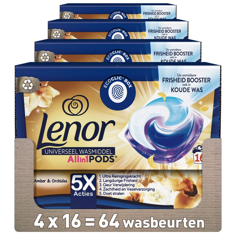 4x Lenor Wasmiddel All-in-1 Pods Gouden Orchidee 16 stuks