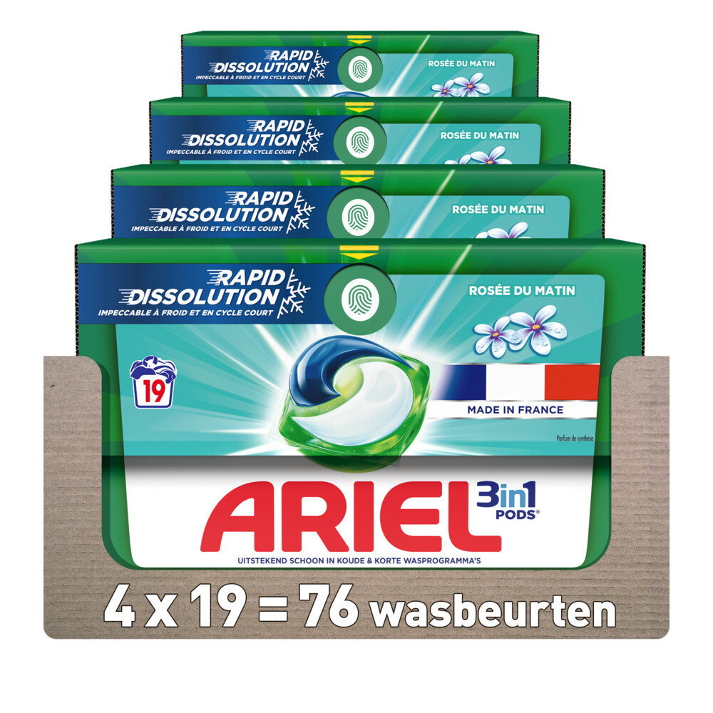 4x Ariel 3in1 Pods Wasmiddelcapsules Ochtend Dauw 19 stuks