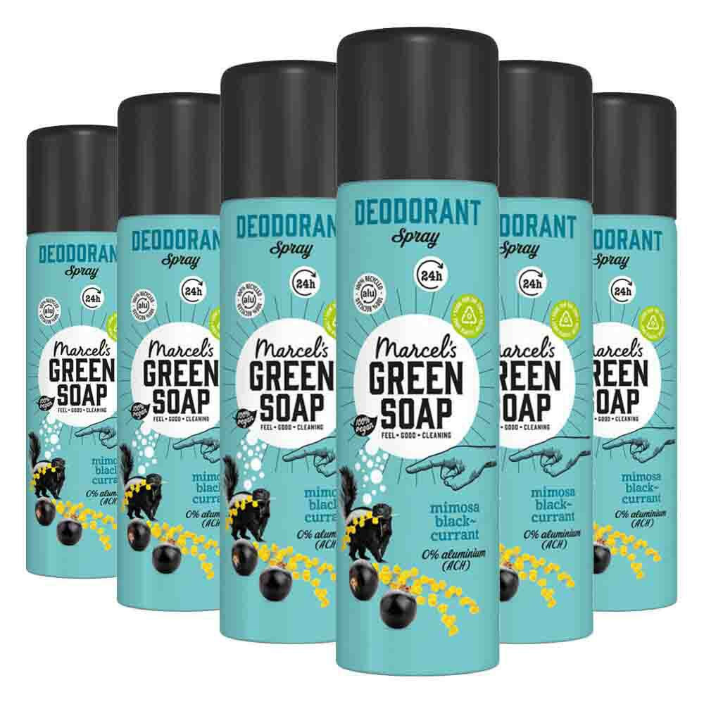 6x Marcel's Green Soap Deodorant Spray Mimosa Blackcurrant 150 ml