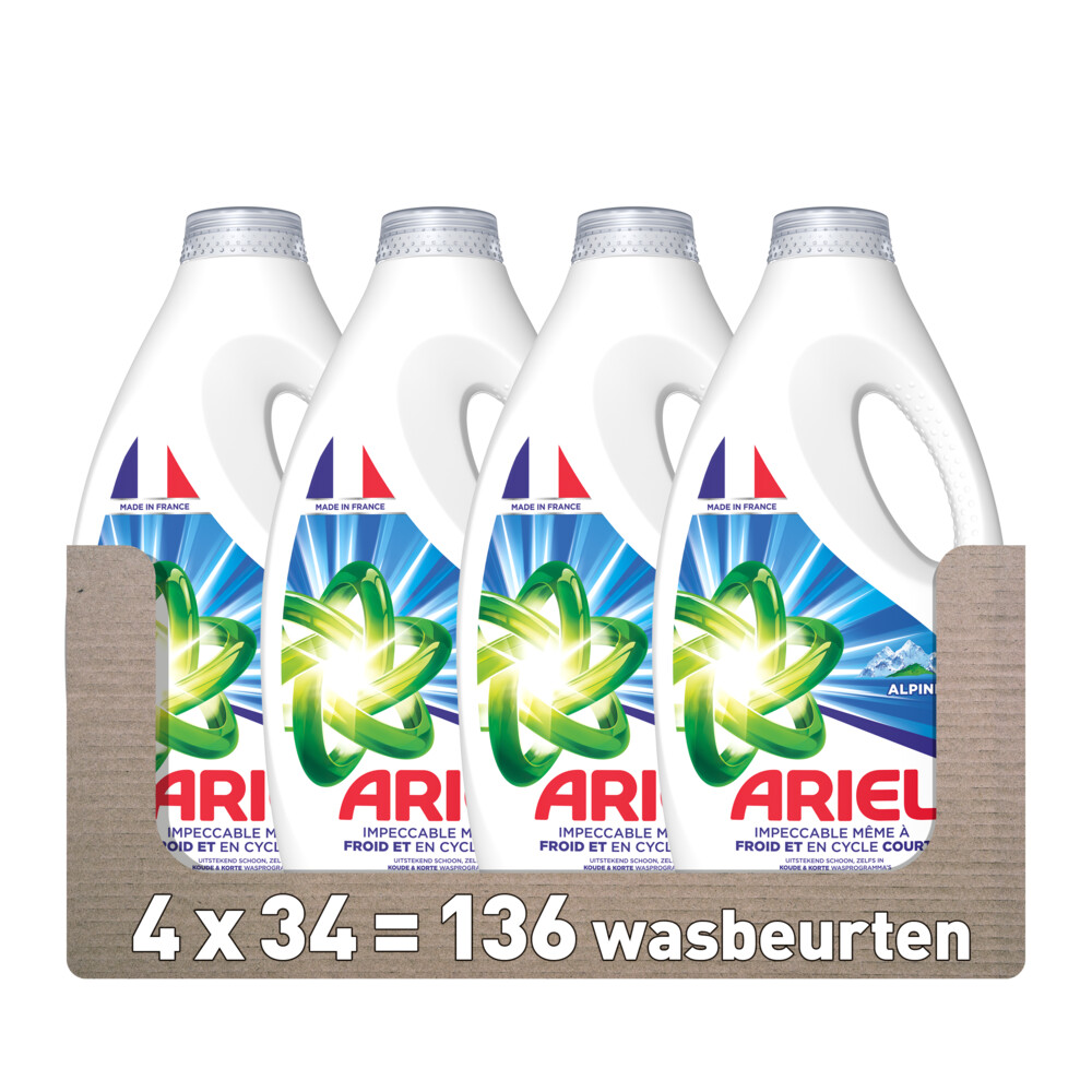 4x Ariel Vloeibaar Wasmiddel Alpine 34 Wasbeurten 1530 ml