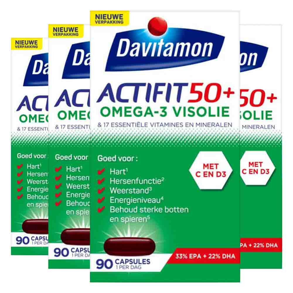 4x Davitamon Actifit 50+ Omega-3 Visolie 90 capsules