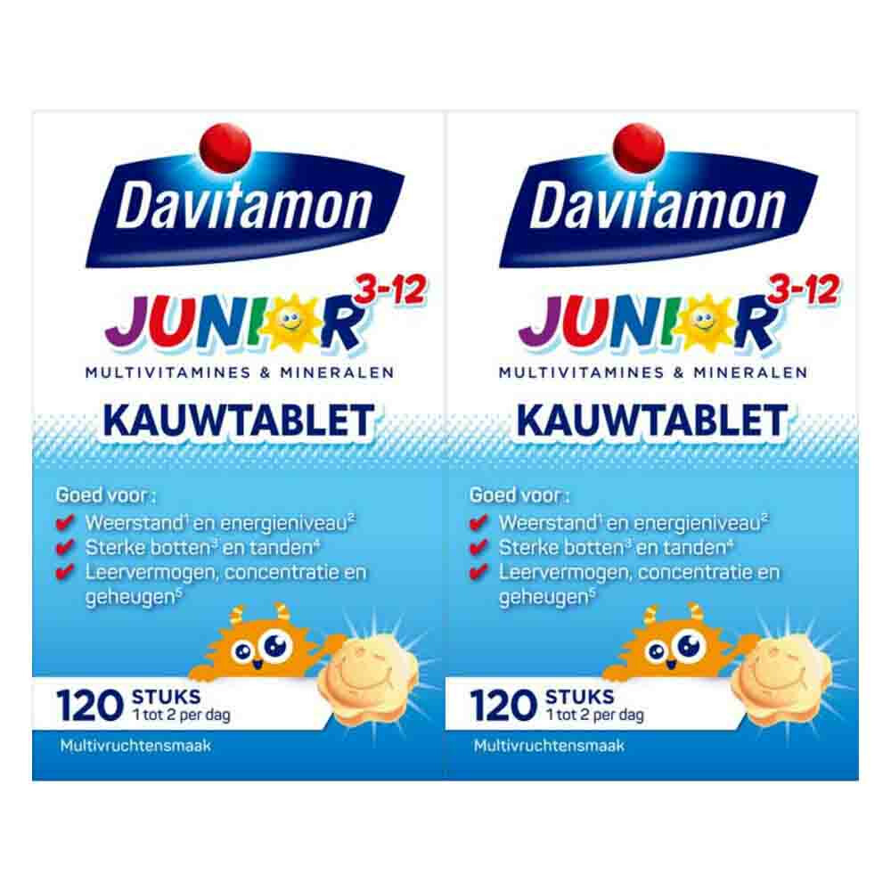 2x Davitamon Junior 3+ Multivruchten 120 kauwtabletten