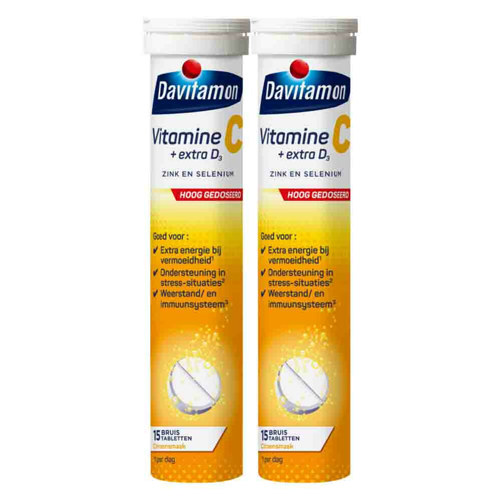 2x Davitamon Vitamine C Forte + Extra D3 Citroen 15 bruistabletten