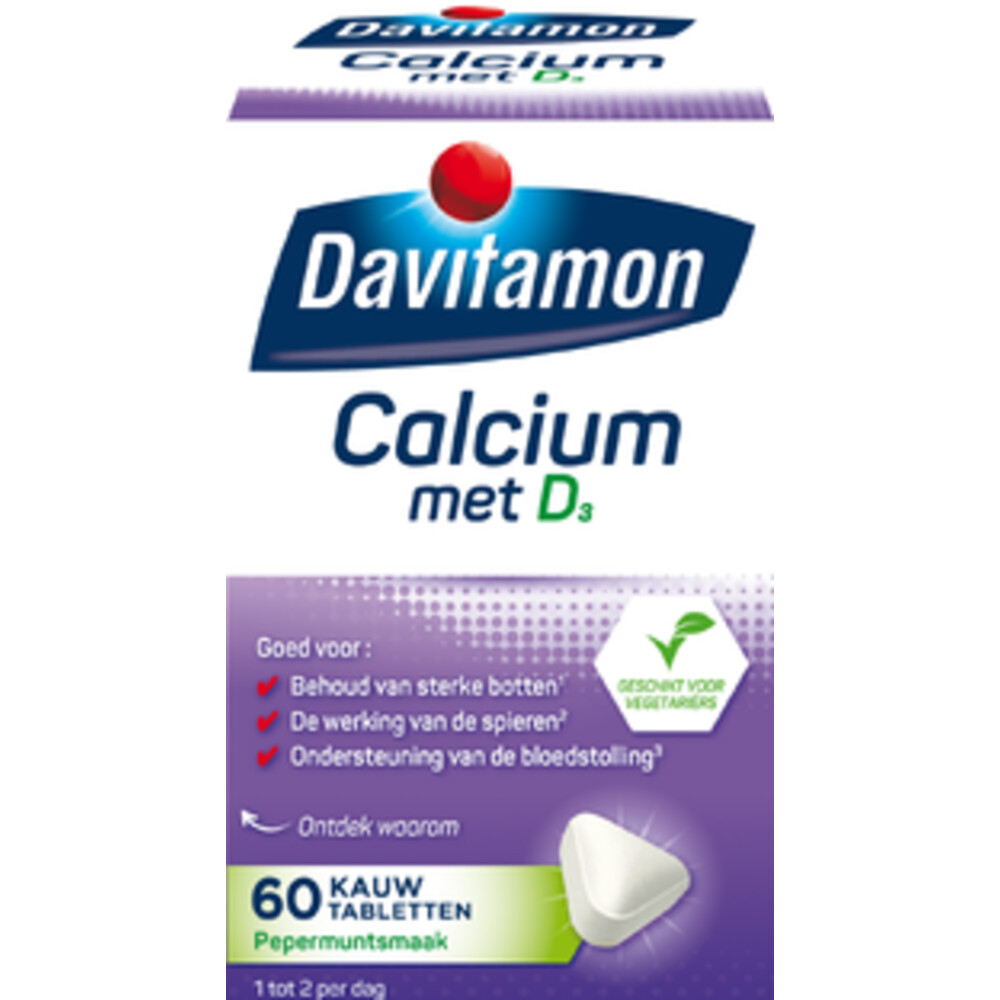 4x Davitamon Calcium Vitamine D Pepermunt 60 kauwtabletten