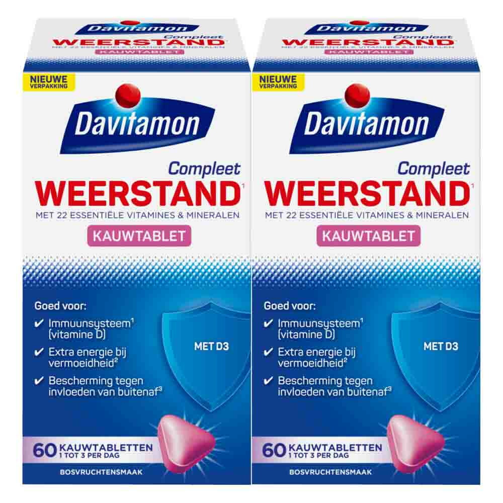 2x Davitamon Compleet Weerstand Hoog Gedoseerd Bosvruchten 50 kauwtabletten