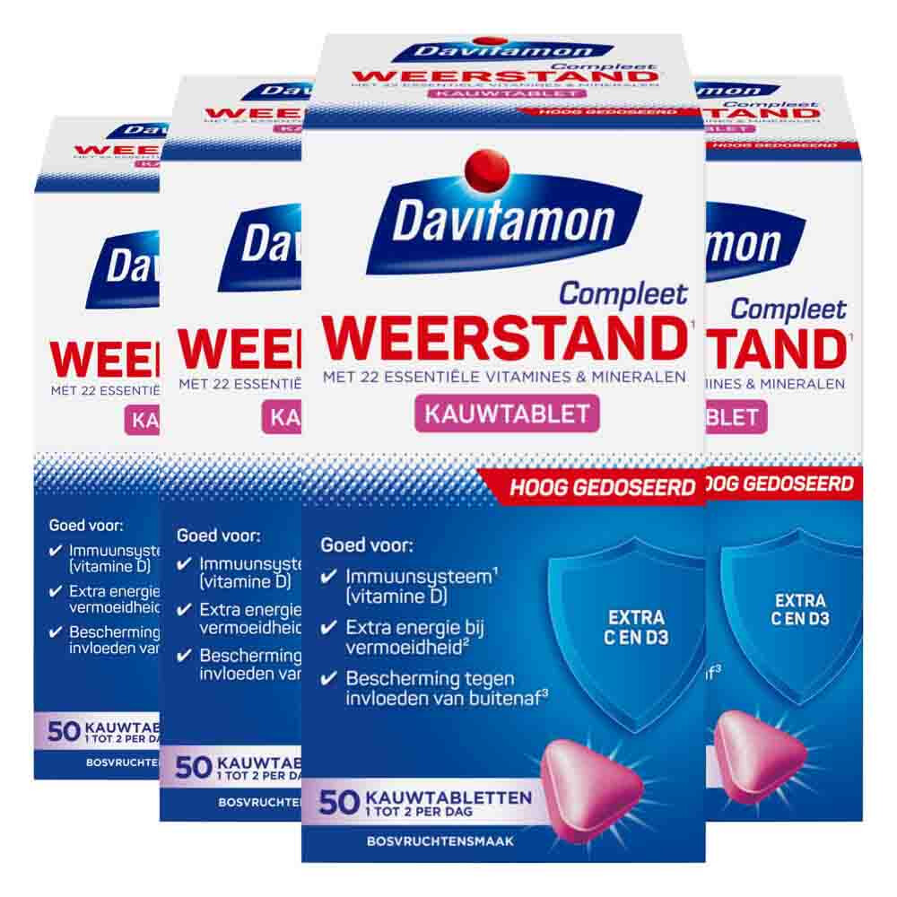 4x Davitamon Compleet Weerstand Hoog Gedoseerd Bosvruchten 50 kauwtabletten