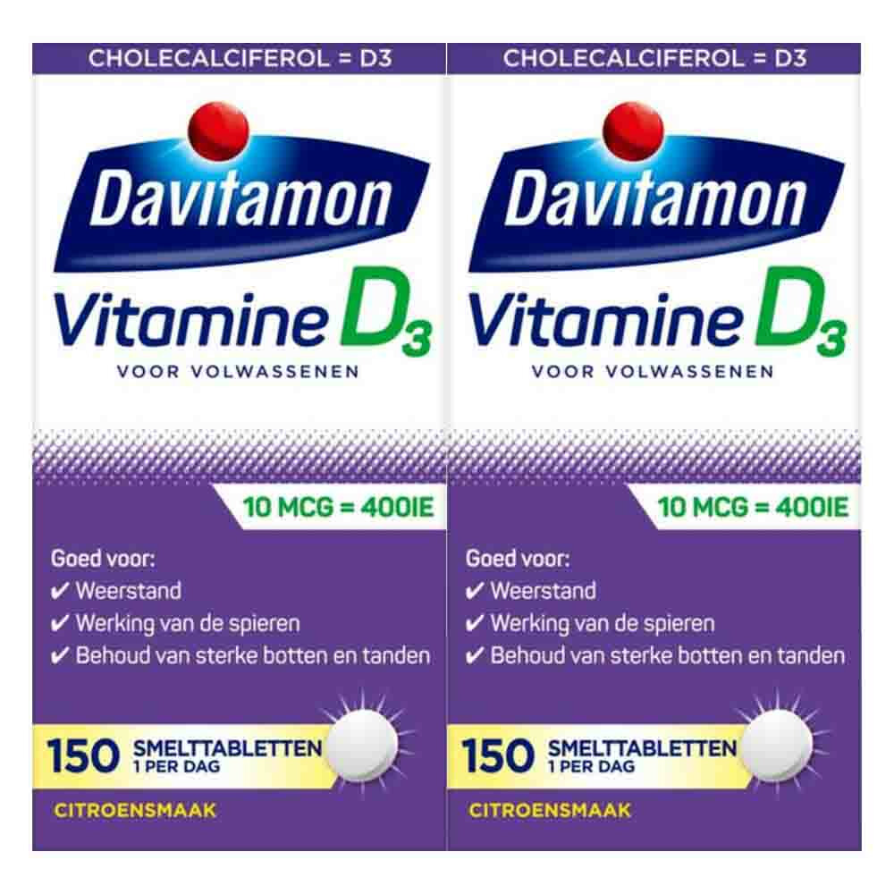 2x Davitamon Vitamine D 10 MCG Volwassenen 150 smelttabletten