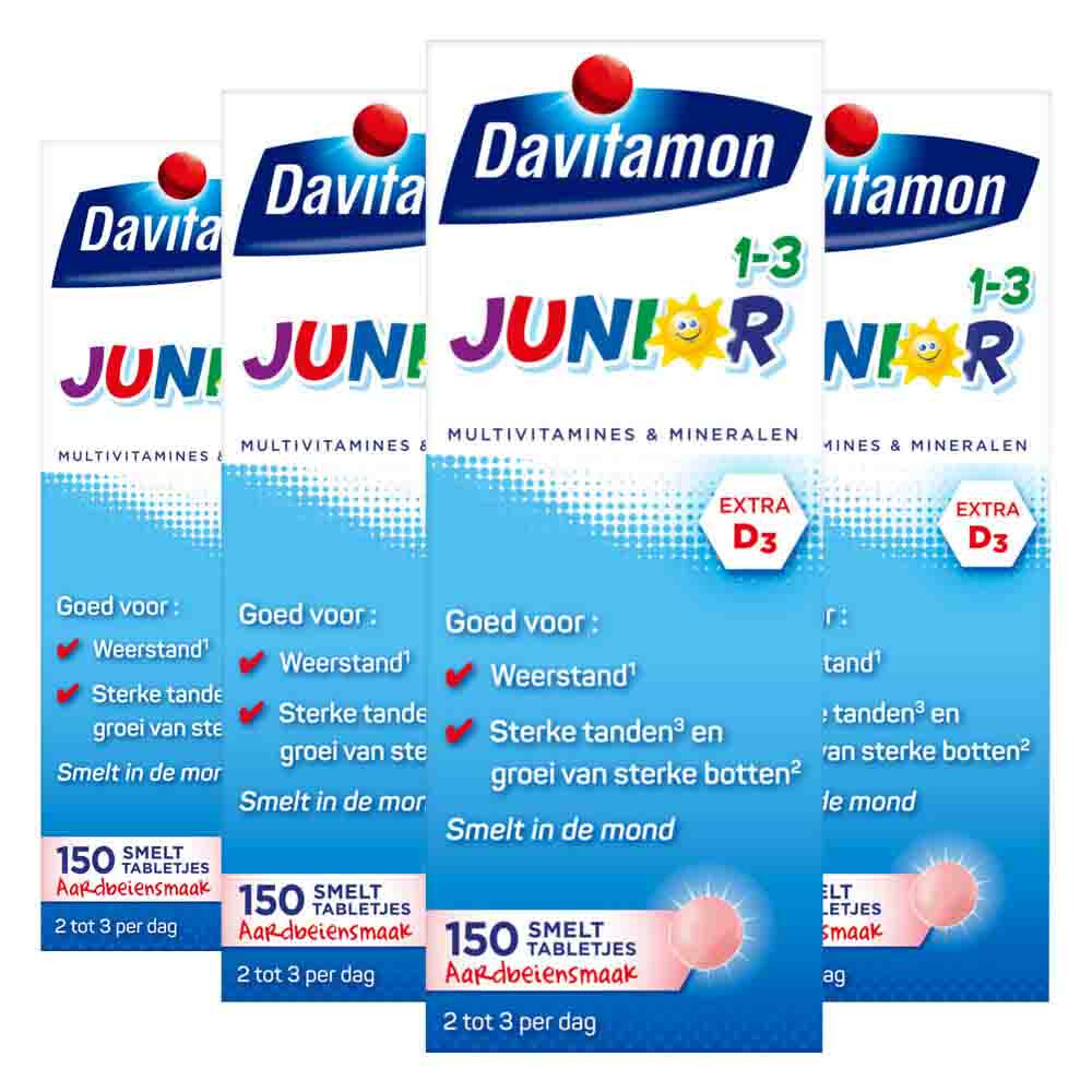 4x Davitamon Junior 1+ Multivitamines en Mineralen 150 tabletten