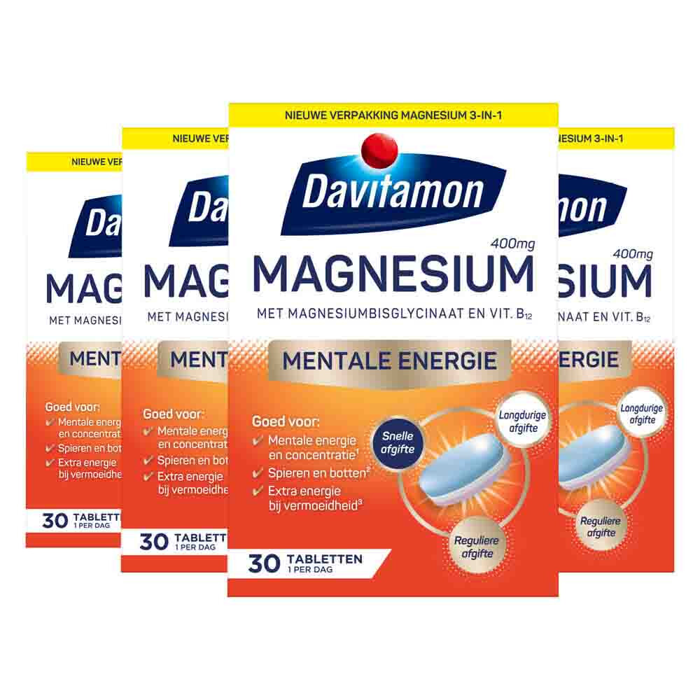 4x Davitamon Magnesium 3 in 1 30 tabletten