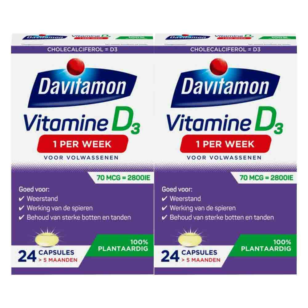 2x Davitamon Davitamon Vitamine D 1 per week 100% plantaardig 24 capsules