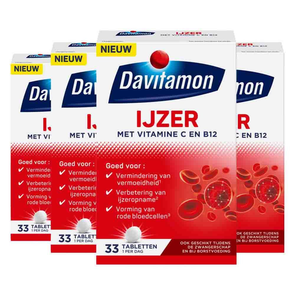 4x Davitamon IJzer Met Vitamine B12 33 tabletten