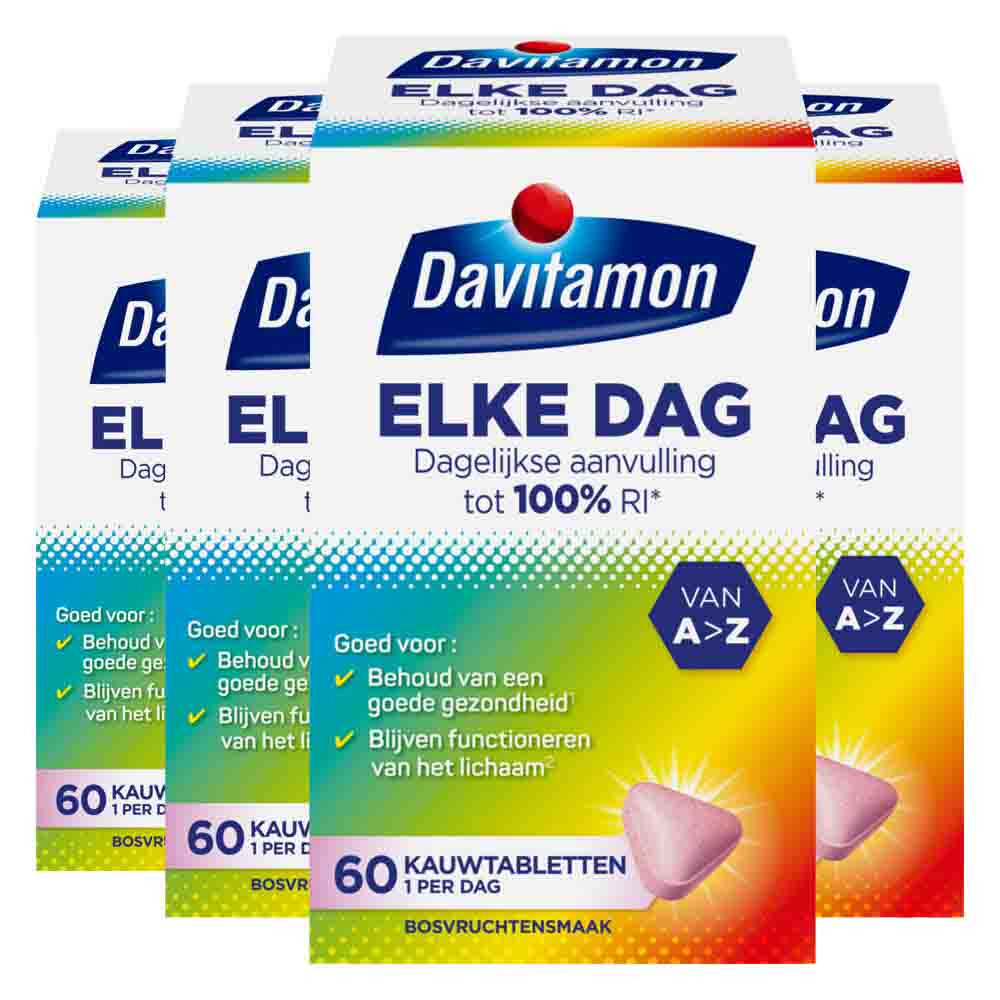4x Davitamon Elke Dag 60 kauwtabletten