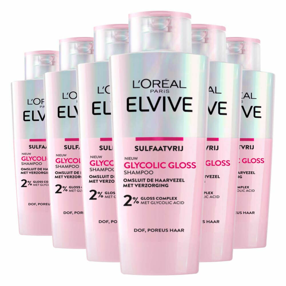 6x L'Oréal Elvive Glycolic Gloss Shampoo 200 ml