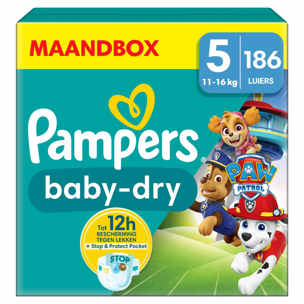 Pampers Baby Dry Luiers Paw Patrol Maat 5 (11-16 kg) 186 stuks