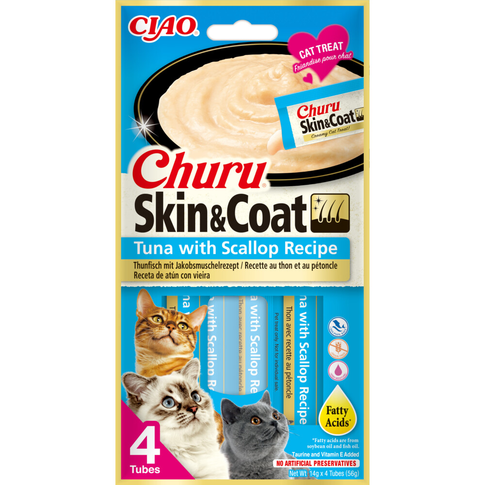 12x Ciao Churu Kat Huid&Vacht Sint-jakobsschelp&Tonijn 56 gr