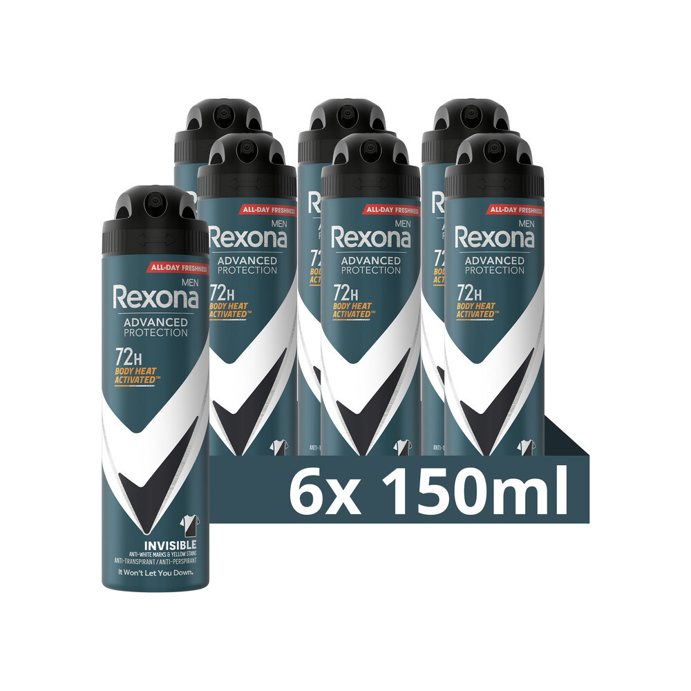 6x Rexona Men Deodorant Spray Advanced Protection Invisible 150 ml