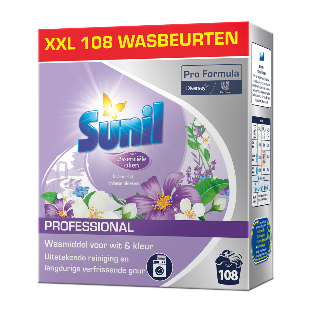 Sunil Professional Wasmiddel Poeder Lavendel&Chinese Bloesem 108 Wasbeurten 7,56 kg