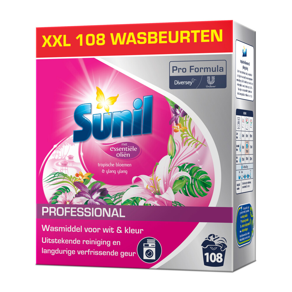 Sunil Professional Wasmiddel Poeder Tropische Bloemen&Ylang Ylang 108 Wasbeurten 7,56 kg