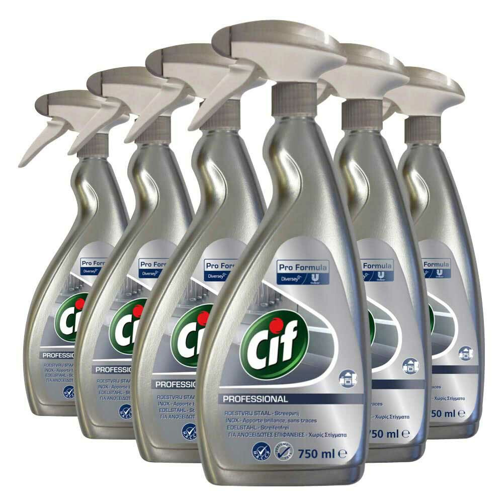 6x Cif Professional Roestvrij Staal Onderhoudsmiddel Pro Formula 750 ml