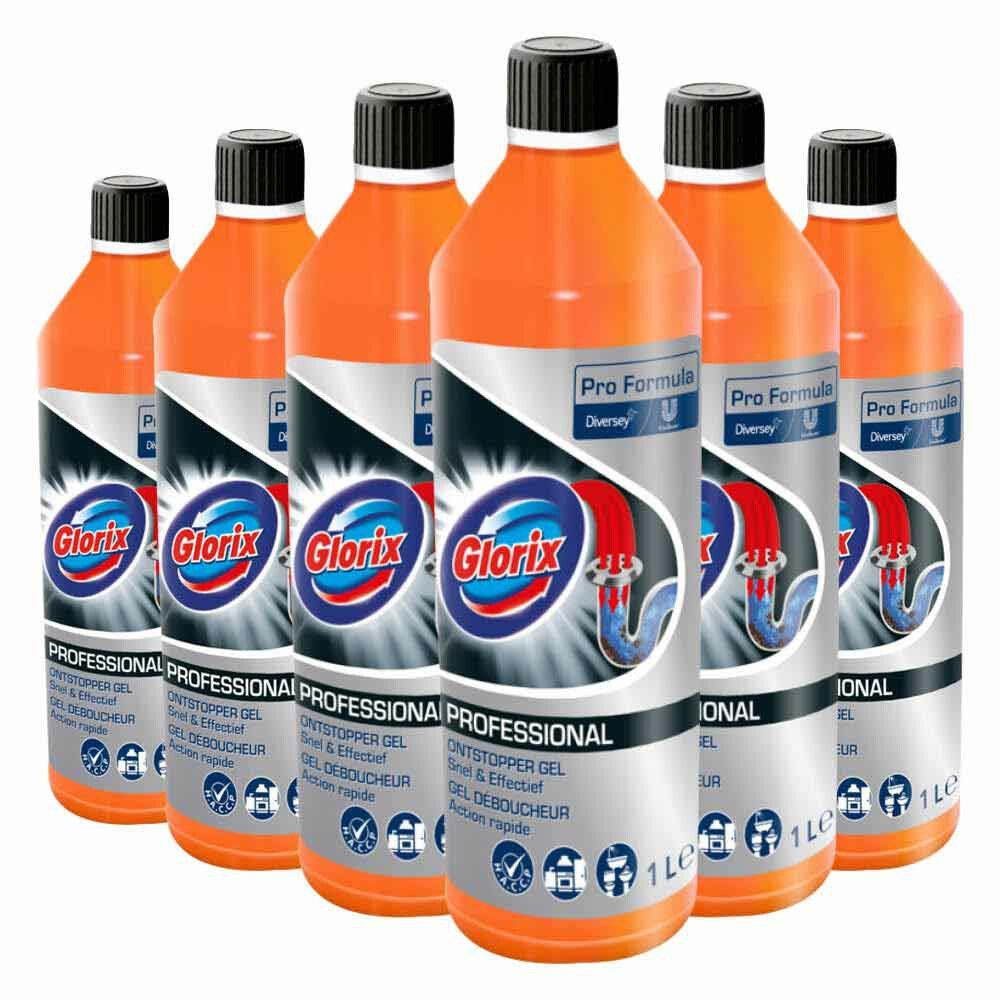 6x Glorix Pro Formula Gootsteen Ontstopper Gel 5 liter