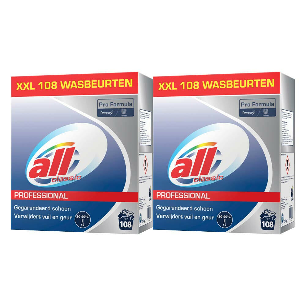 2x All Professional Wasmiddel Poeder Classic - 108 Wasbeurten Pro Formula 7,56 kg