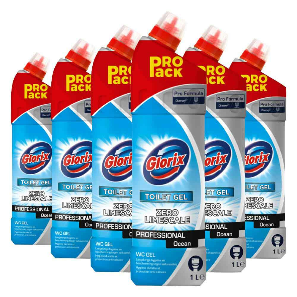 6x Glorix Pro Formula Toiletreiniger Ocean zonder Chloor-Bleek 1 liter