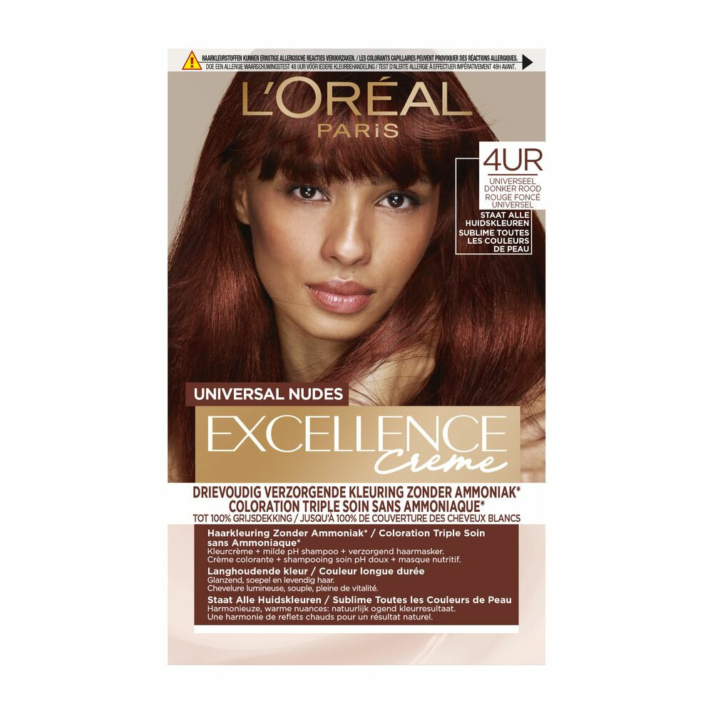 2x L'Oréal Excellence Crème Universal Nudes Permanente Haarkleuring 4UR Universeel Donker Rood