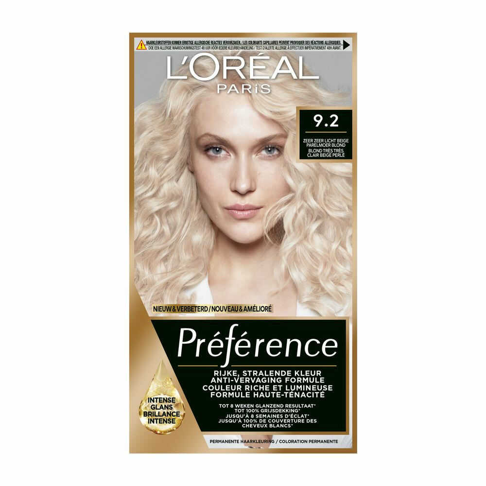 2x L'Oréal Préférence Permanente Haarkleuring 9.2 Warsaw Zeer Licht Beige Parelmoer Blond