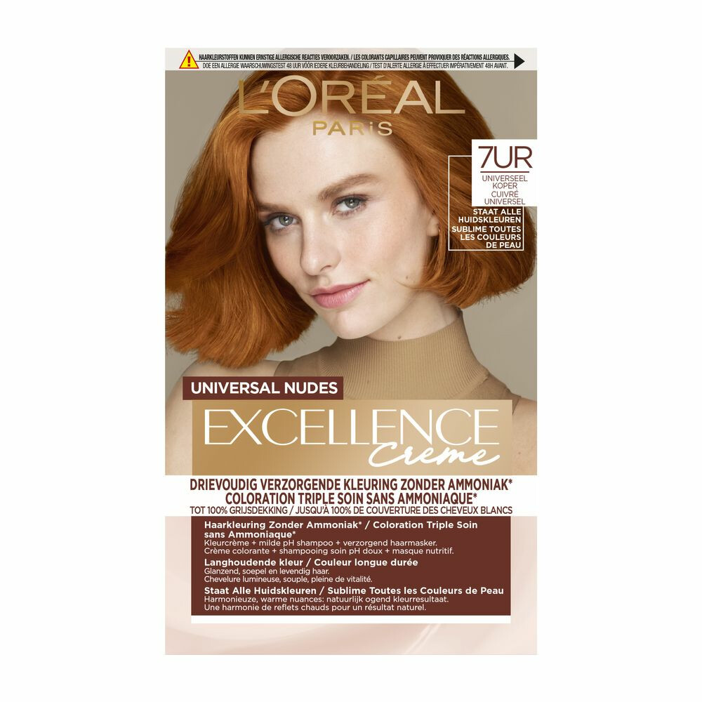 2x L'Oréal Excellence Crème Universal Nudes Permanente Haarkleuring 7UR Universeel Koper