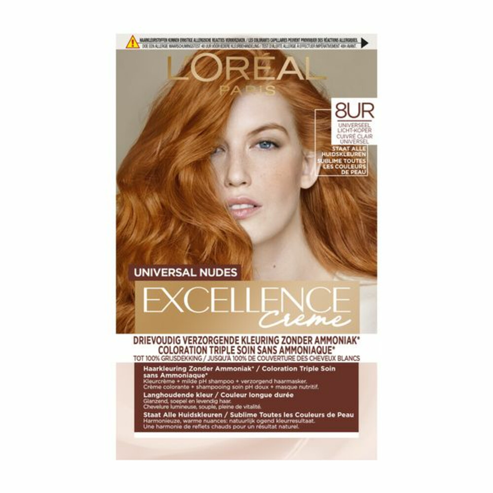 2x L'Oréal Excellence Crème Universal Nudes Permanente Haarkleuring 8UR Universeel Licht-Koper