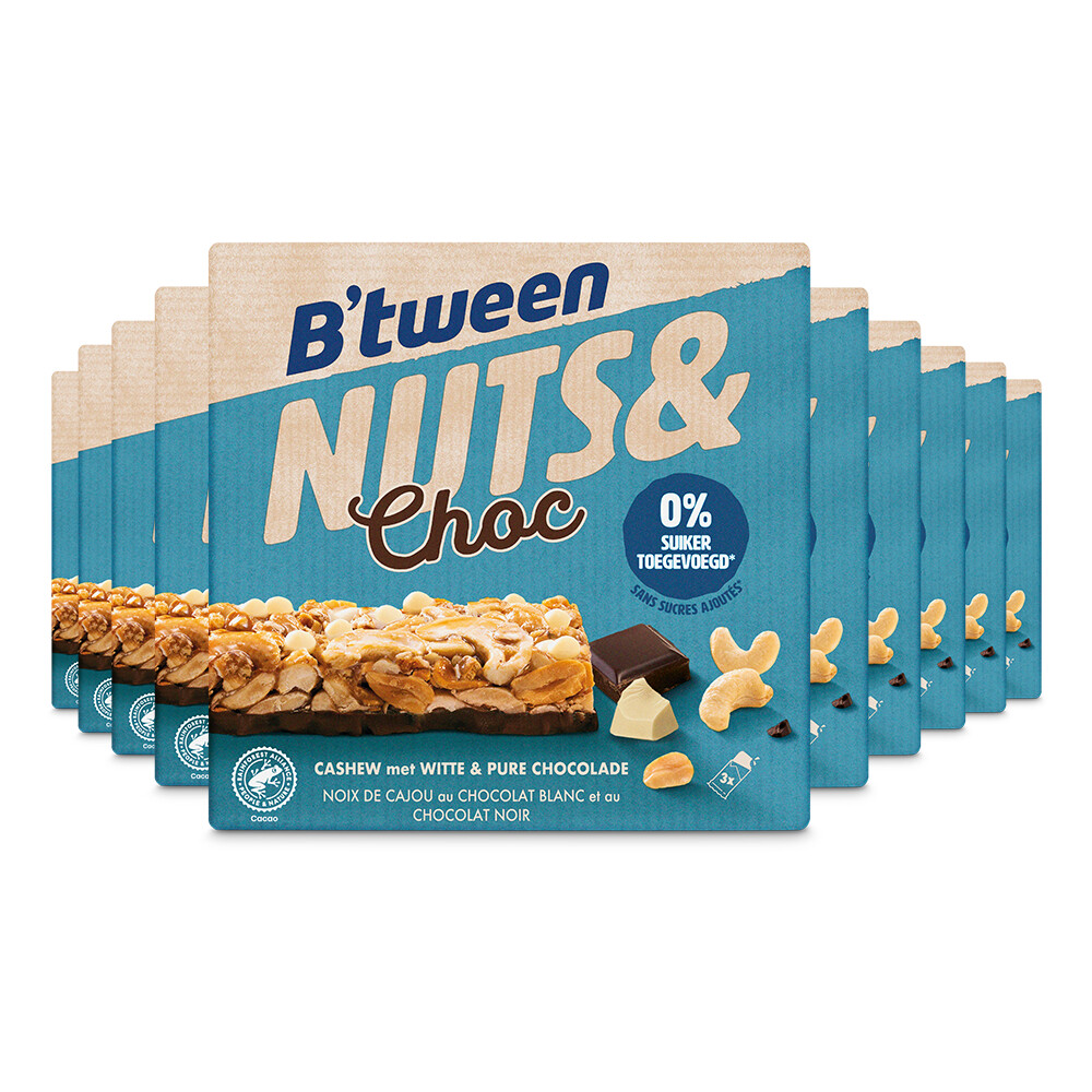 10x Hero B'tween Nuts&Choc Cashew Chocolade Wit Puur 3 x 32 gr