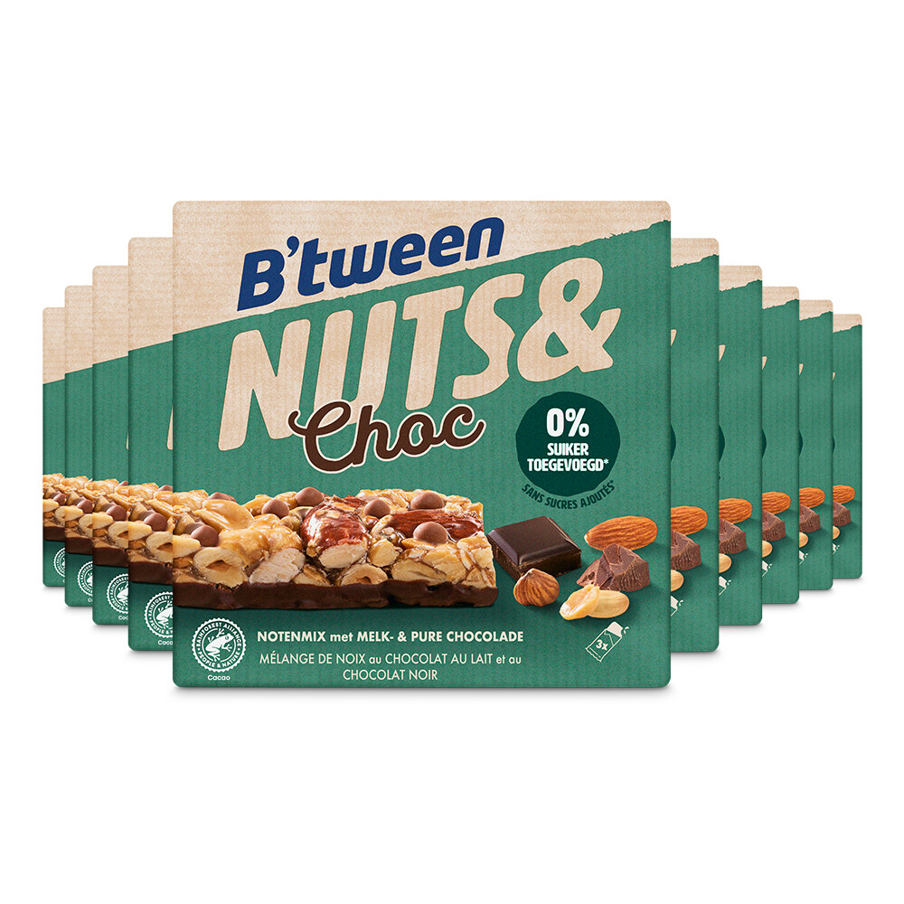10x Hero B'tween Nuts&Choc Notenmix Chocolade Melk Puur 3 x 32 gr