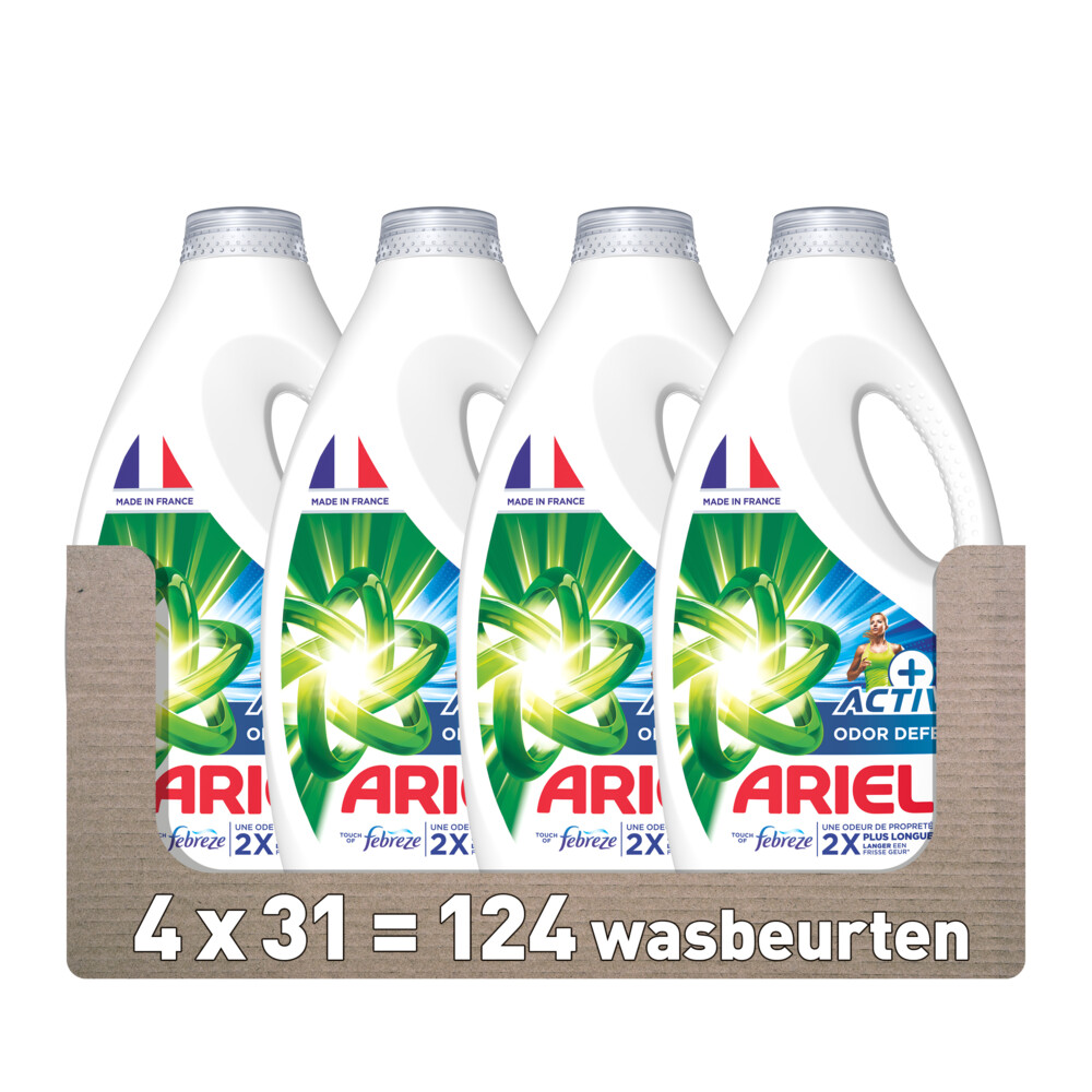 4x Ariel Vloeibaar Wasmiddel +Actieve Odor Defense 31 Wasbeurten 1395 ml