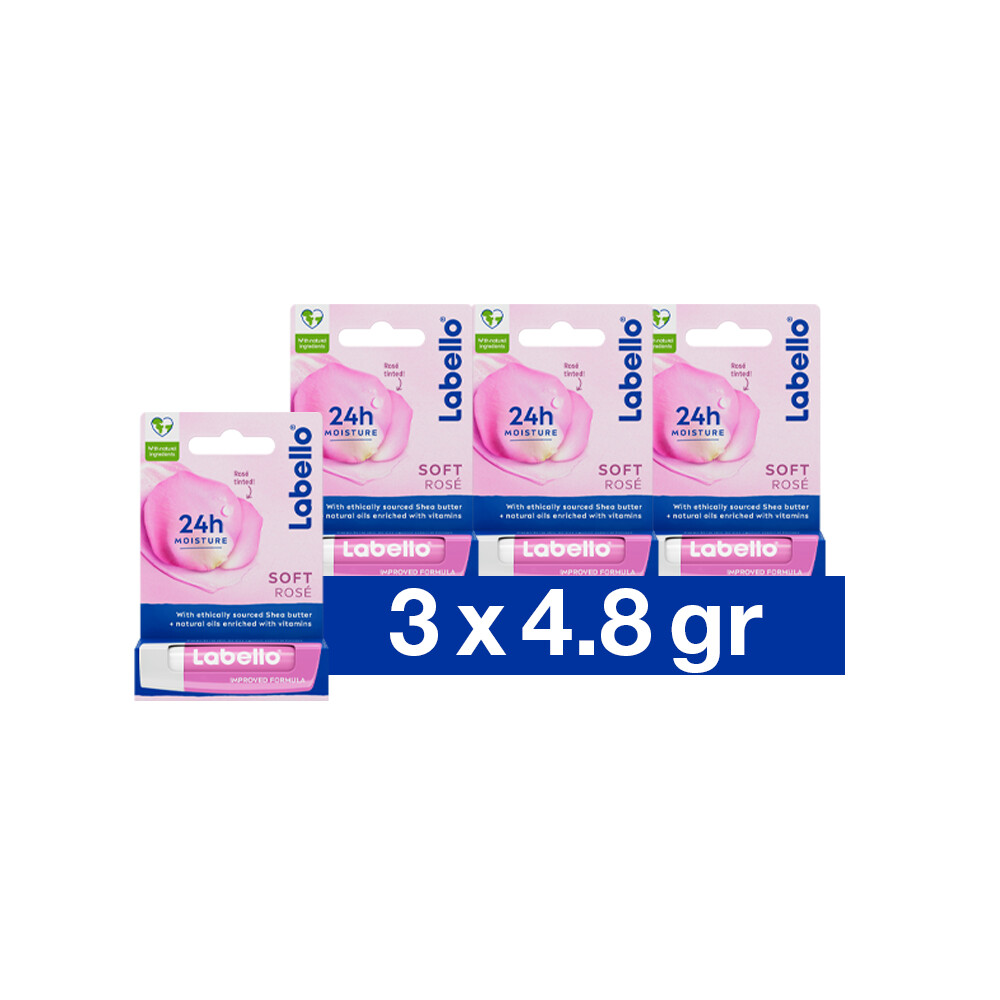 3x Labello Lippenbalsem Blister Soft Rose 4,8 gr