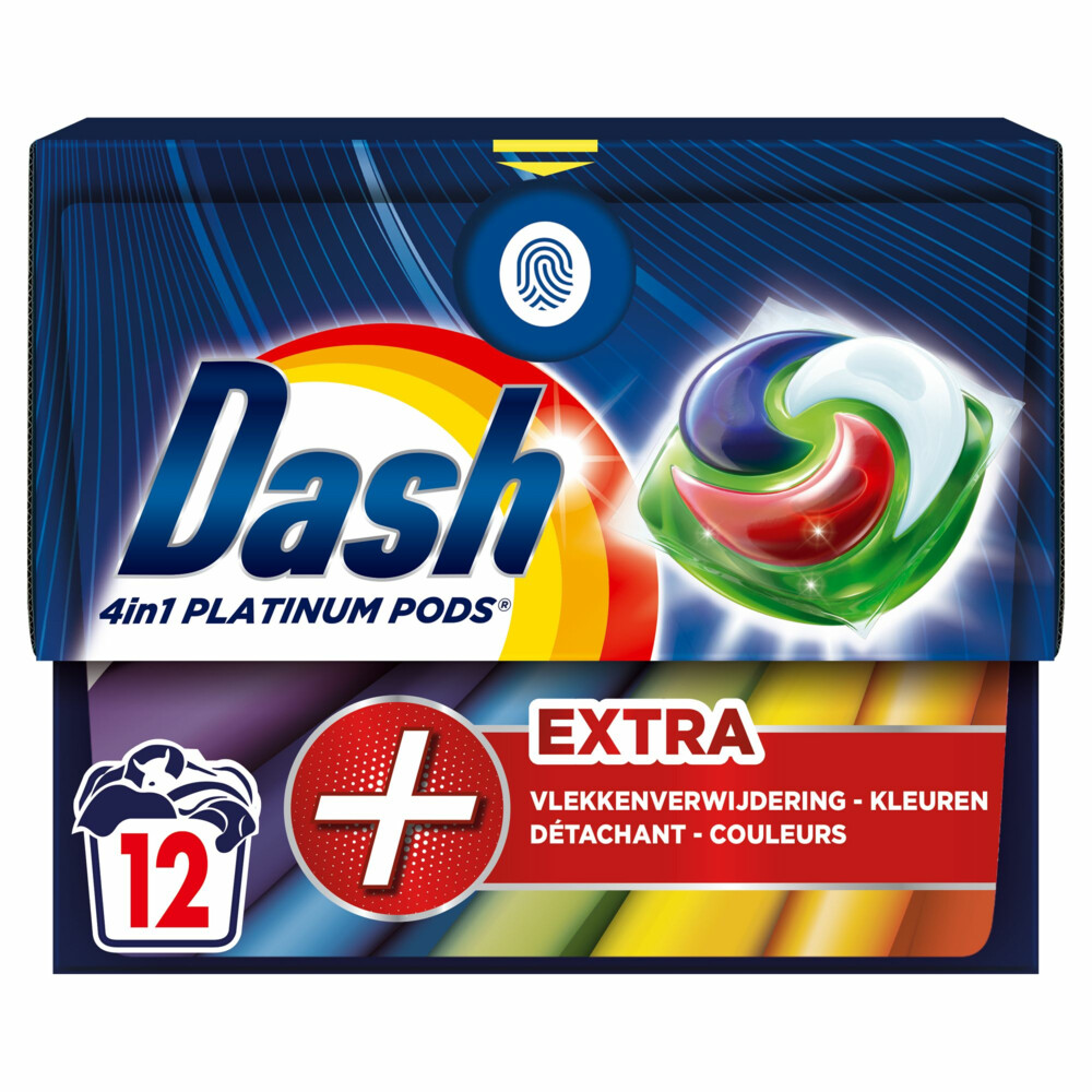2e halve prijs: Dash Wasmiddelcapsules 4in1 Platinum Pods Color +Extra Vlekkenverwijderaar 12 stuks