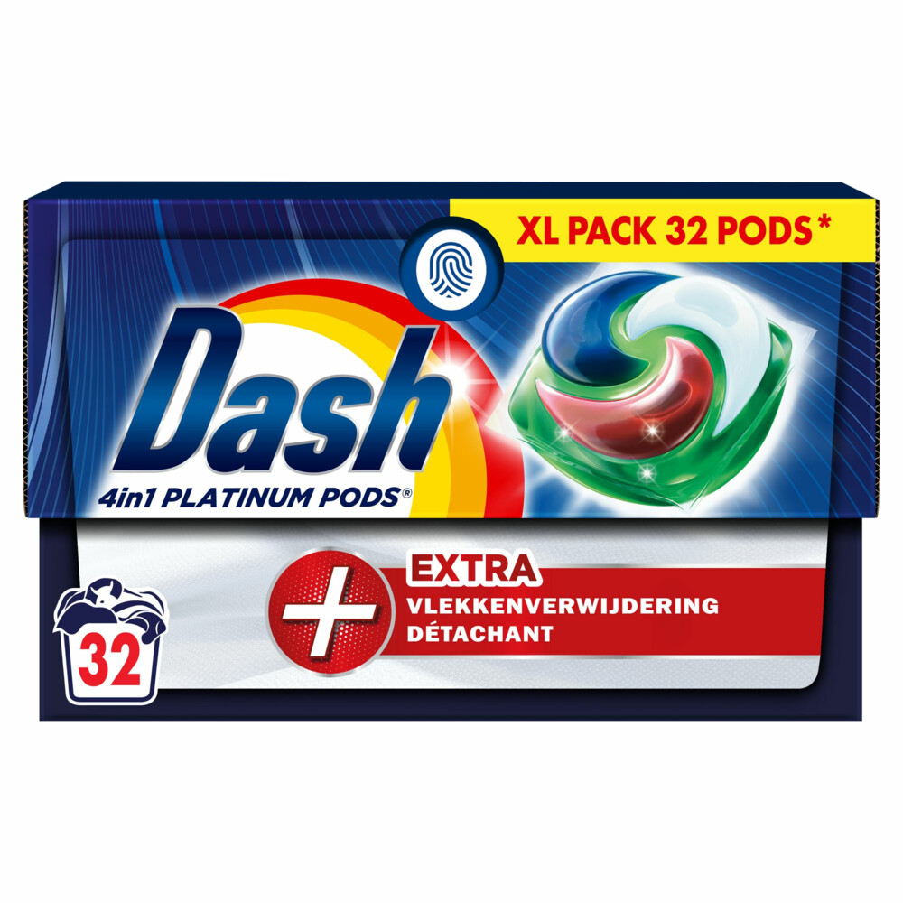 2e halve prijs: Dash Wasmiddelcapsules 4in1 Pods +Extra Vlekkenverwijderaar 32 stuks