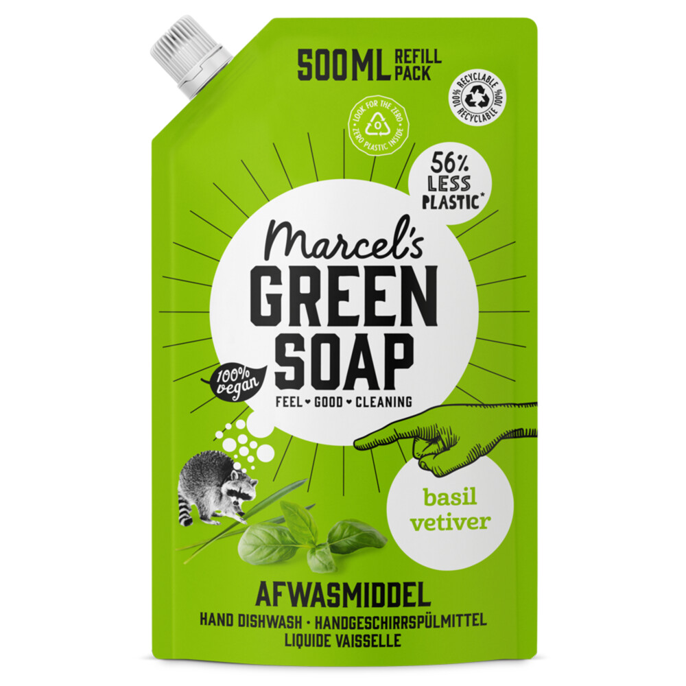 Marcel's Green Soap Afwasmiddel Basilicum&Vertivert Gras Navulling 500 ml